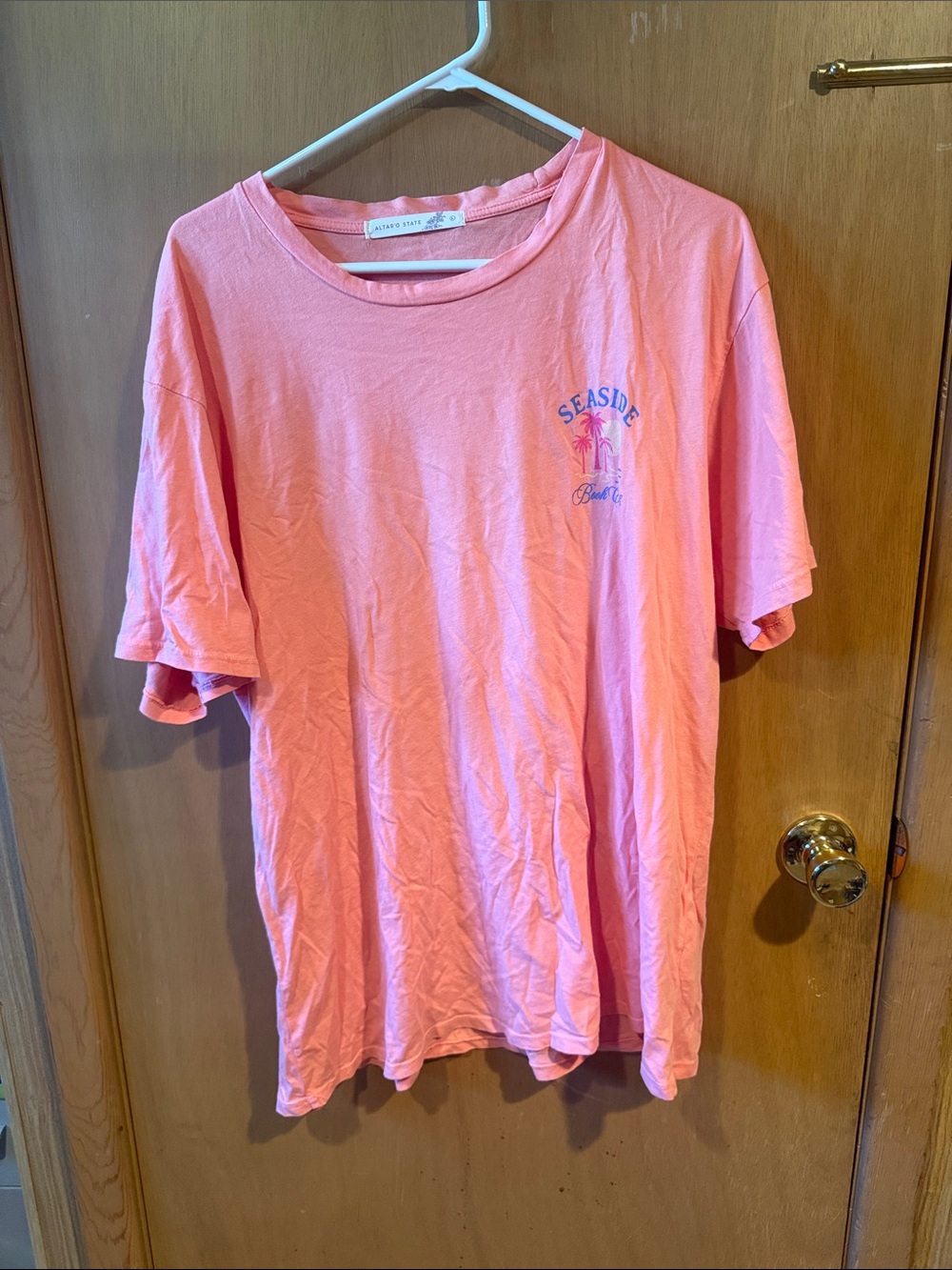 Altar'd State Coral Pink Short Sleeve Tee with Seaside Graphic